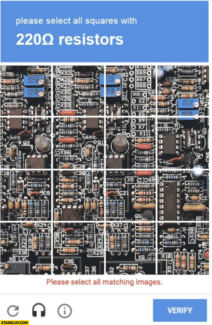 Captcha please select all squares with 220 ohm resistors