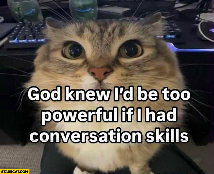 Cat: god knew I’d be too powerful if I had conversation skills