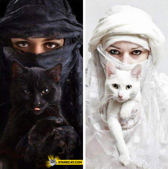 Cat matching clothing black white arabic women