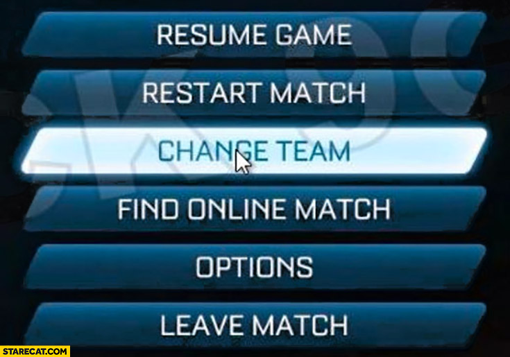 Change team button option game menu social reaction
