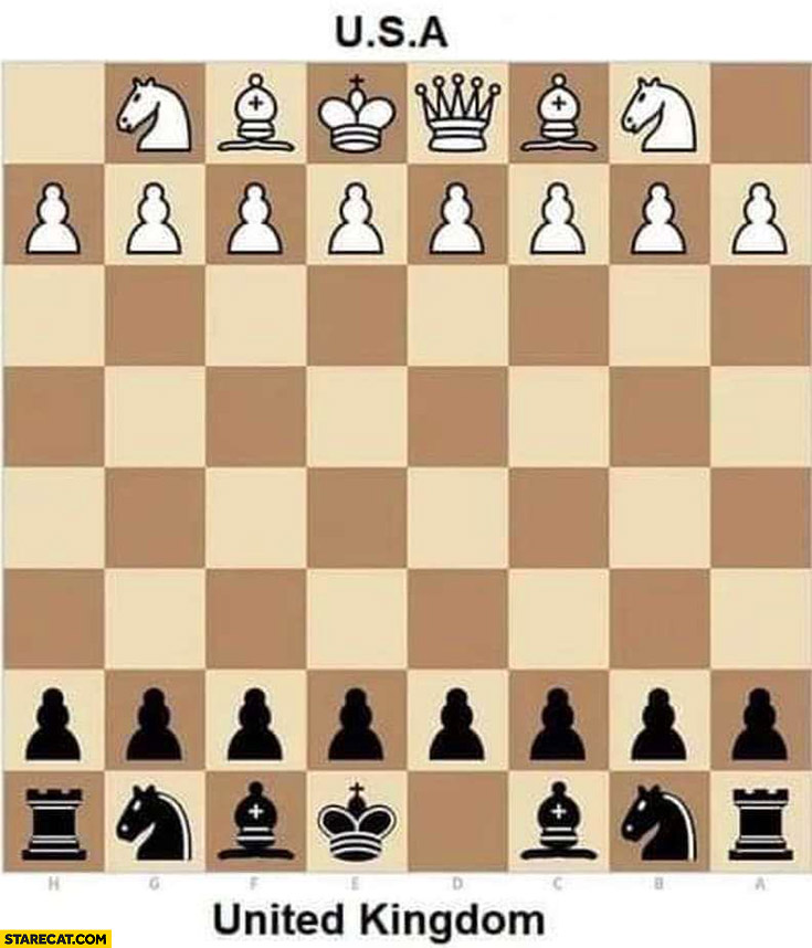 Chess USA without twin towers vs United Kingdom without queen StareCat com
