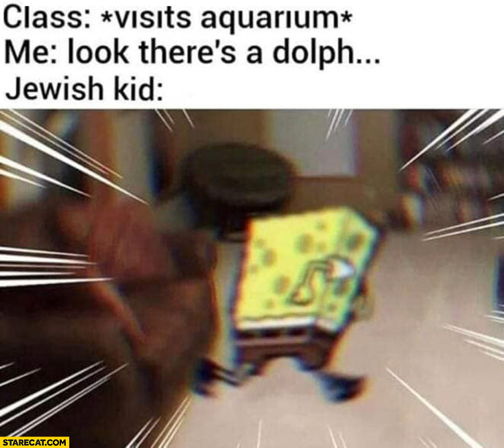 Class: visits aquarium, me: look there’s a dolpin, jewish kid running away