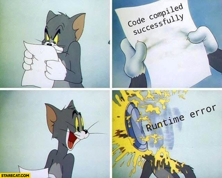 Code compiled successfully runtime error right after that Tom and Jerry