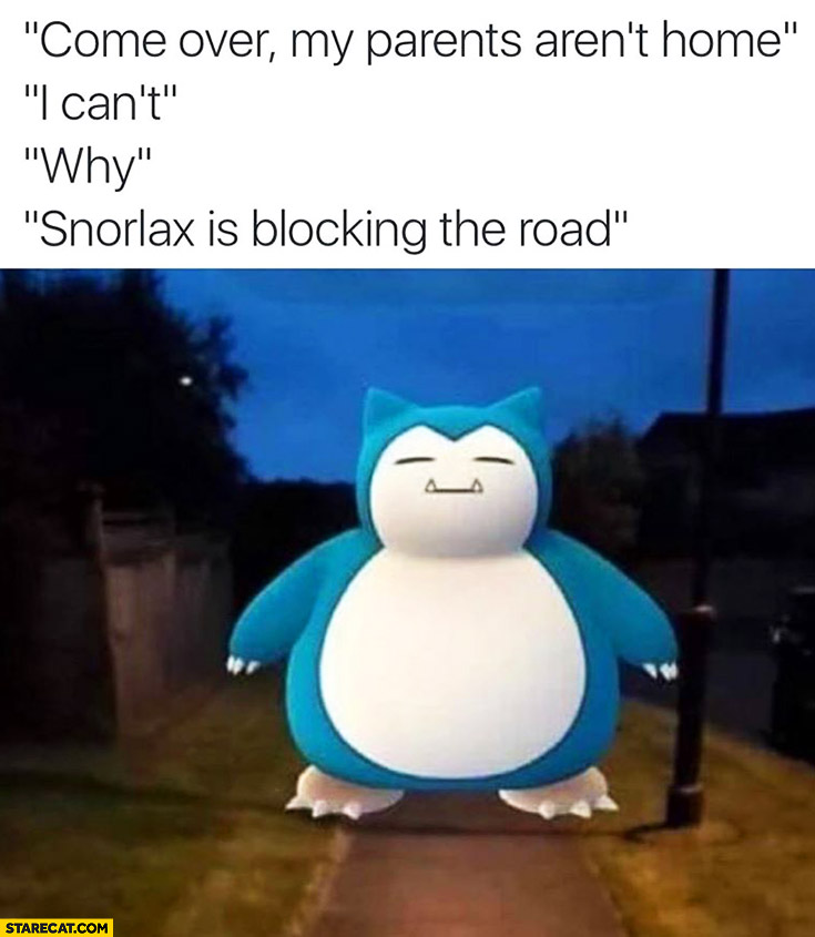 Come over, my parents aren’t home. I can’t. Why? Snorlax is blocking the road. Pokemon GO