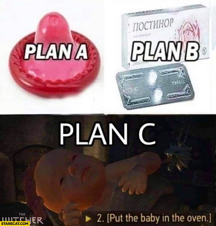 Contraception birth control: plan A, plan B, plan C put the baby in the oven Witcher