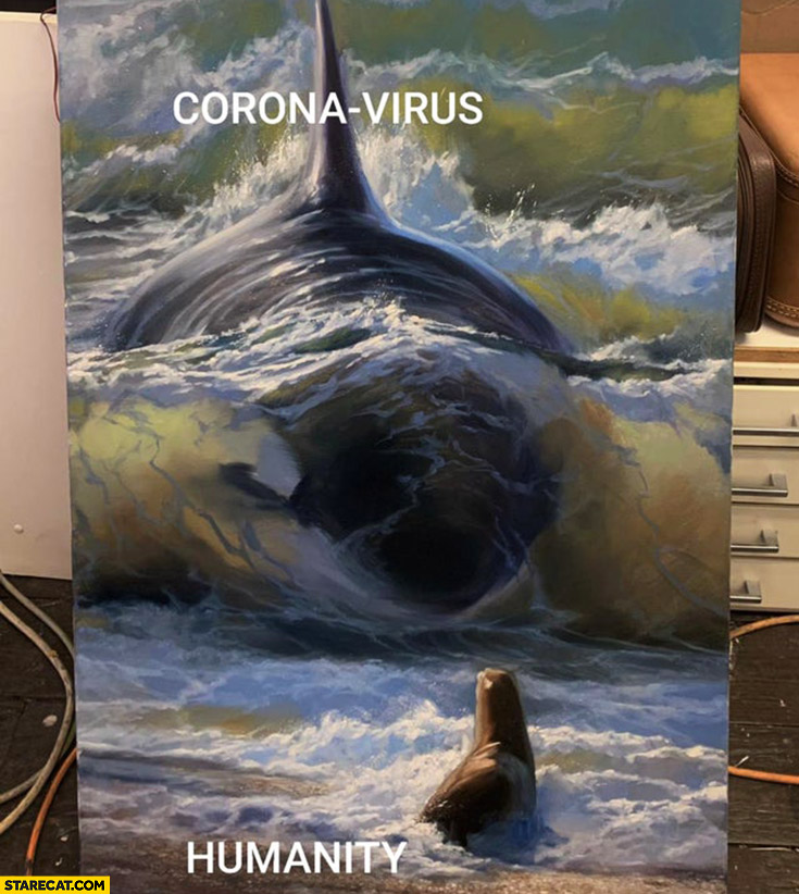 Coronavirus vs humanity like a giant fish