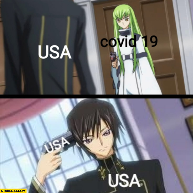 Covid-19 aiming gun at USA, America aiming gun at his head