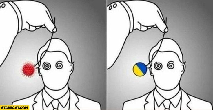 Covid hypnosis now Ukraine flag instead of virus