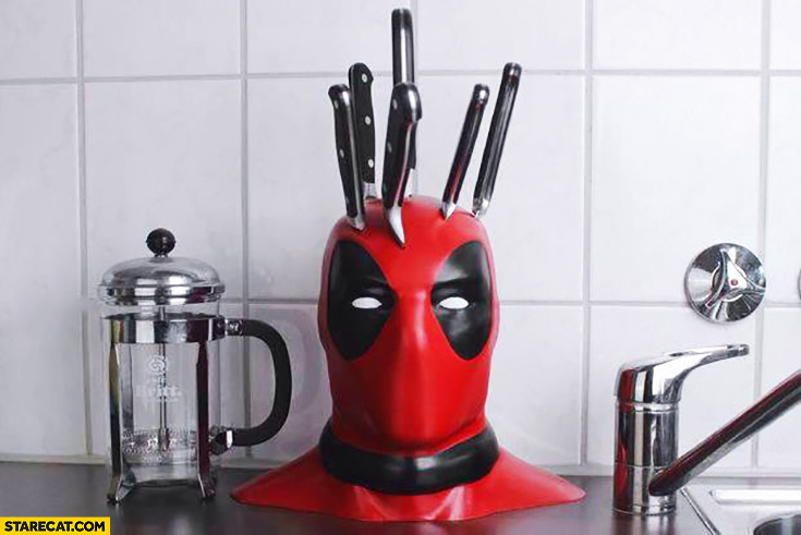Creative kitchen knives set block stand holder Deadpool’s head