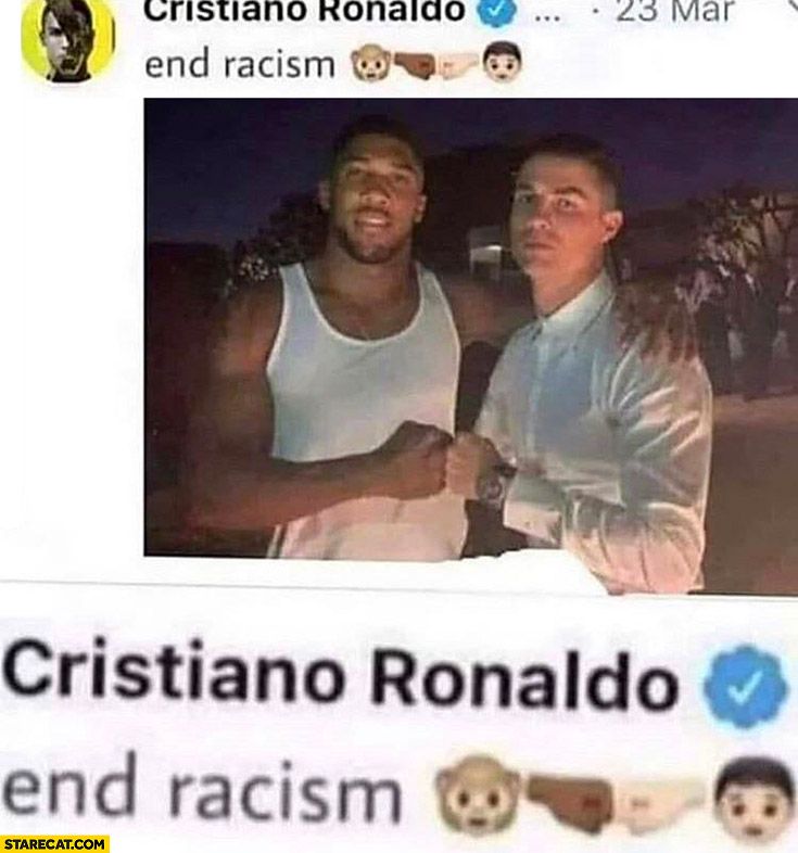 Cristiano Ronaldo end racism monkey white man fist bump