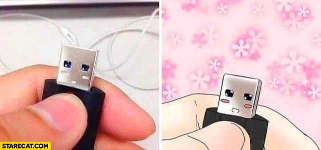 Cute pendrive USB stick pink shy smiling