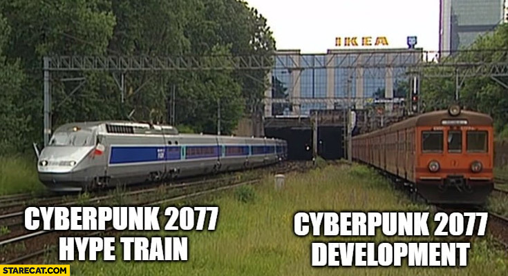 Cyberpunk 2077 hype train vs development train comparison