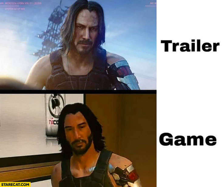 Cyberpunk 2077 trailer vs real game comparison Keanu Reeves