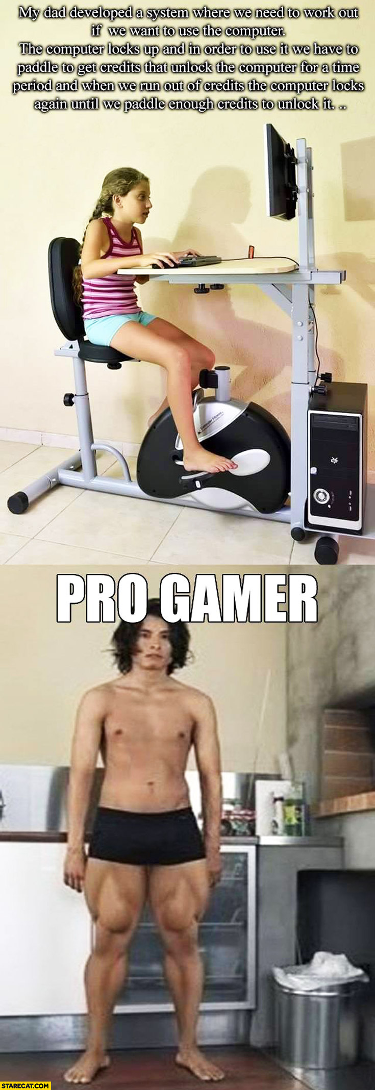 Cycle to unlock the computer pro gamer muscular legs
