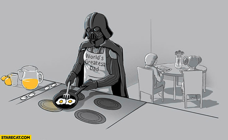 Darth Vader world’s greatest dad cooking eggs for kids