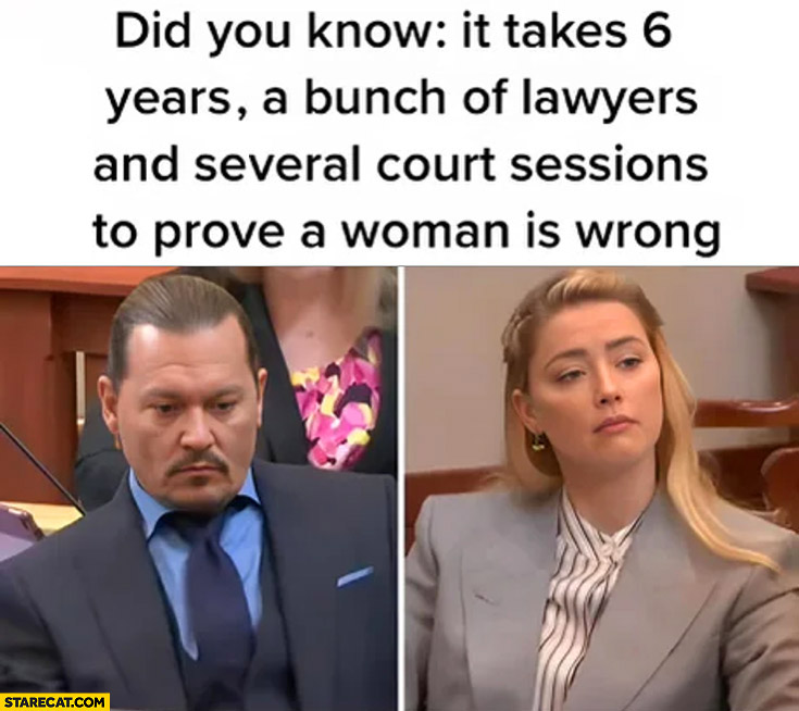 Depp Heard did you know it takes 6 years bunch of lawyers and several court sessions to prove a woman is wrong