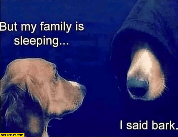 Dog but my family is sleeping, I said bark