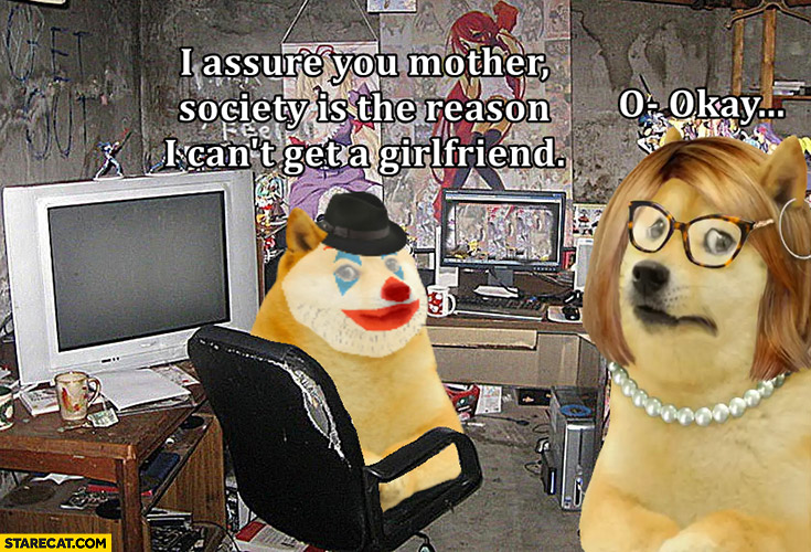 Dog doge clown I assure you mother society is the reason I can’t get a girlfriend okay
