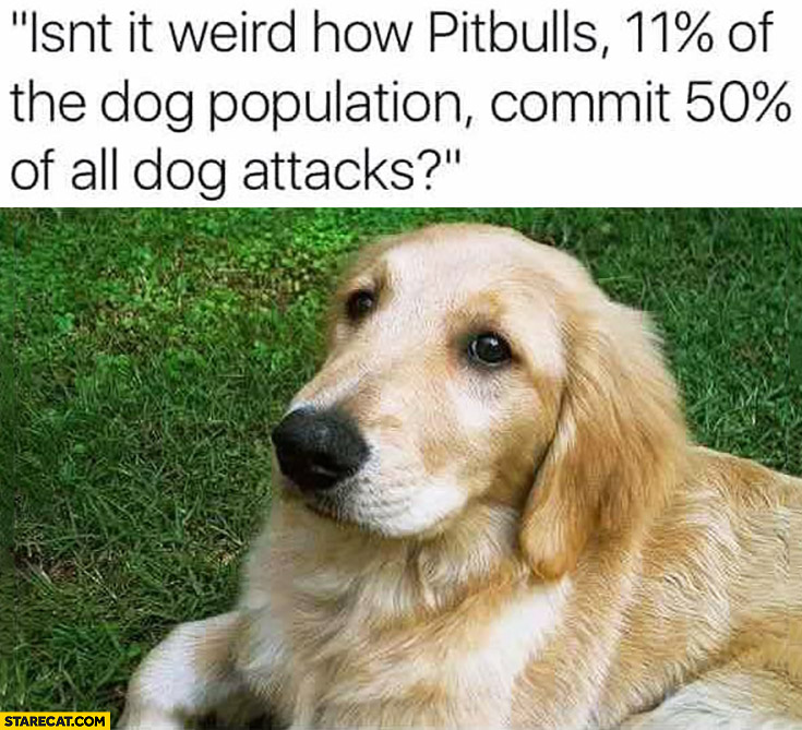 Dog isn’t it weird how pitbulls, 11% percent of the dog population commit 50% percent of all dog attacks?