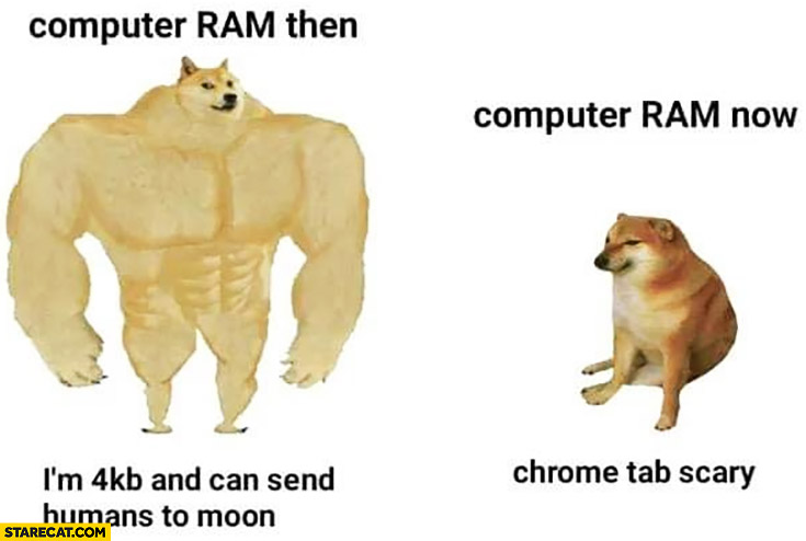 Doge computer RAM then: I’m 4kb and can send humans to moon, now: chrome tab scary