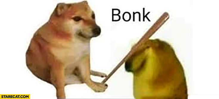 Doge meme bonk hit with a stick