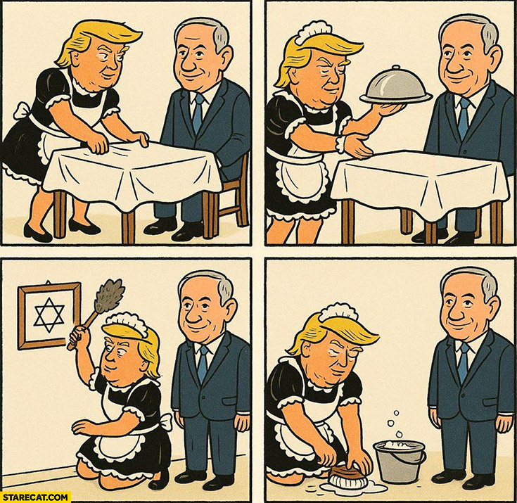 Donald Trump as a maid for Benjamin Netanjahu comic