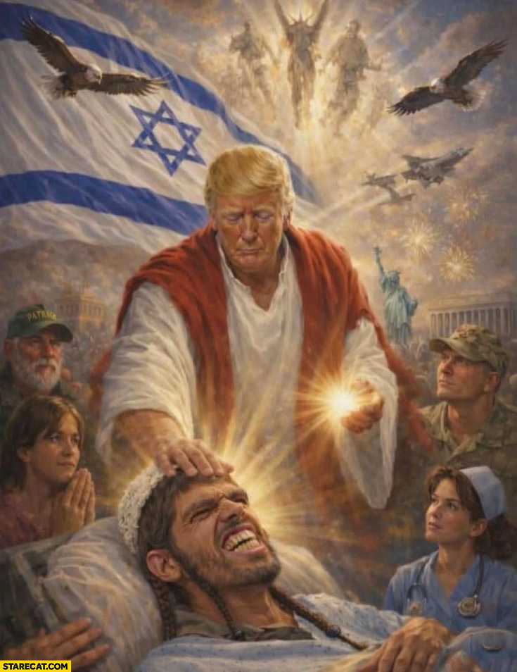 Donald Trump as Jesus healing Israeli soldier