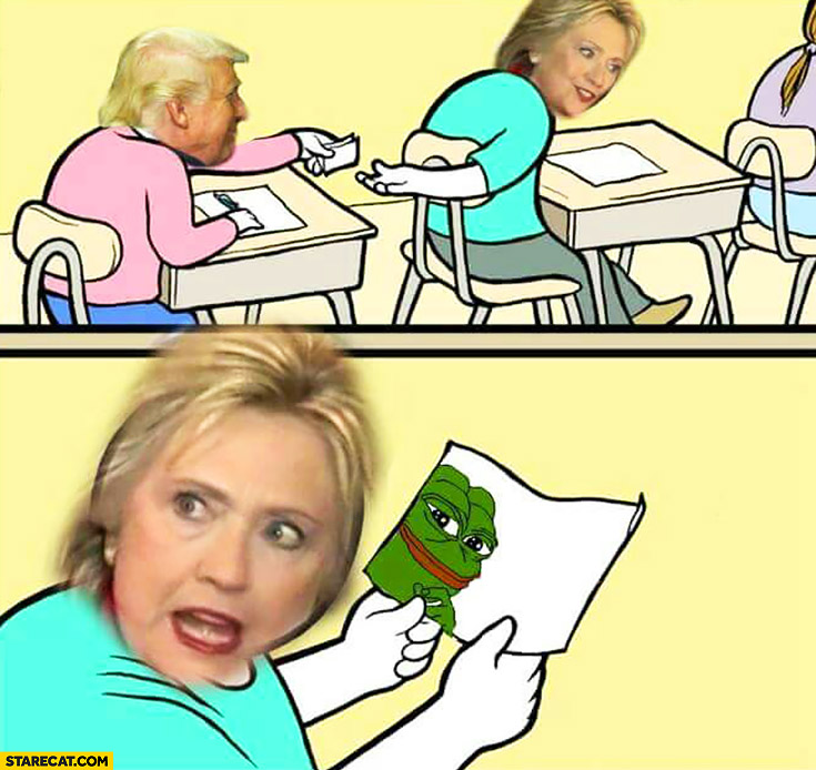 Donald Trump gives Hillary Clinton pepe frog drawing meme