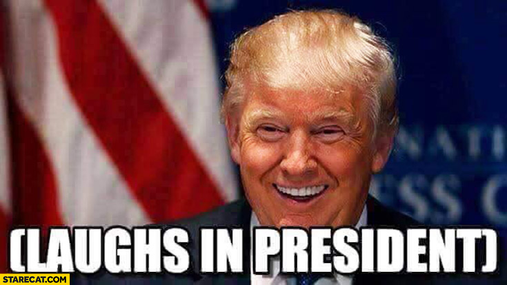 Donald Trump [laughs in president] meme subtitles