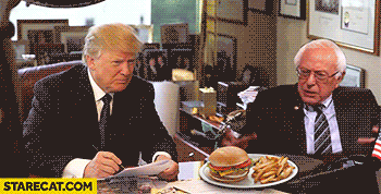 Donald Trump tries to steal Bernie Sanders french fries gif animation