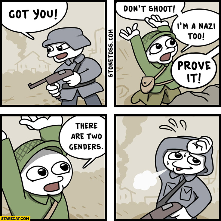 Don’t shoot I’m a nazi too. Prove it, there are two genders comic