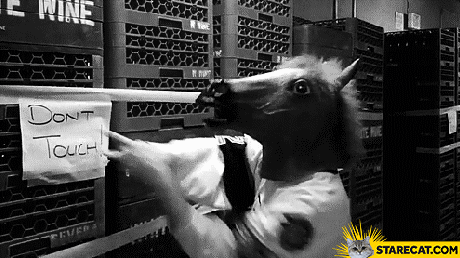 Don’t touch trolling horse mask GIF animation