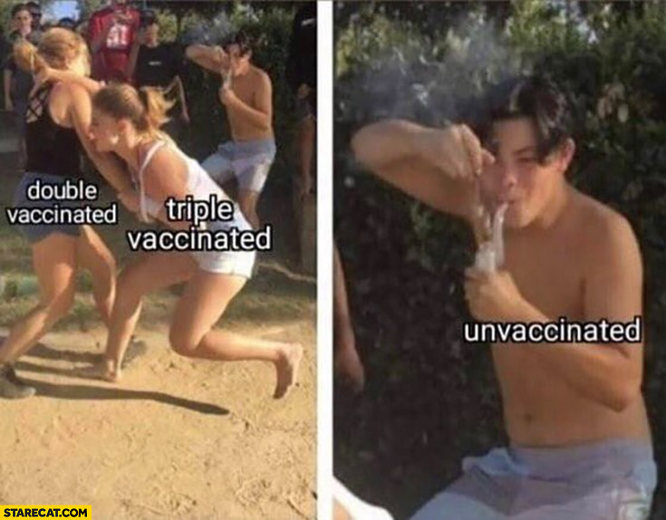 Double vaccinated fighting with triple vaccinated while unvaccinated watches