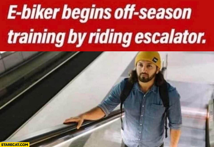 E-biker begins off season training by riding escalator