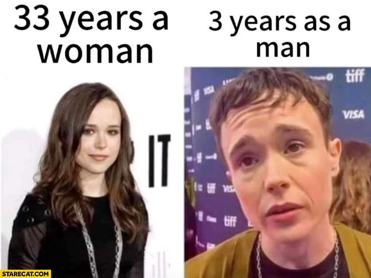 Ellen Page 33 years as a woman vs Elliot Page 3 years as a man