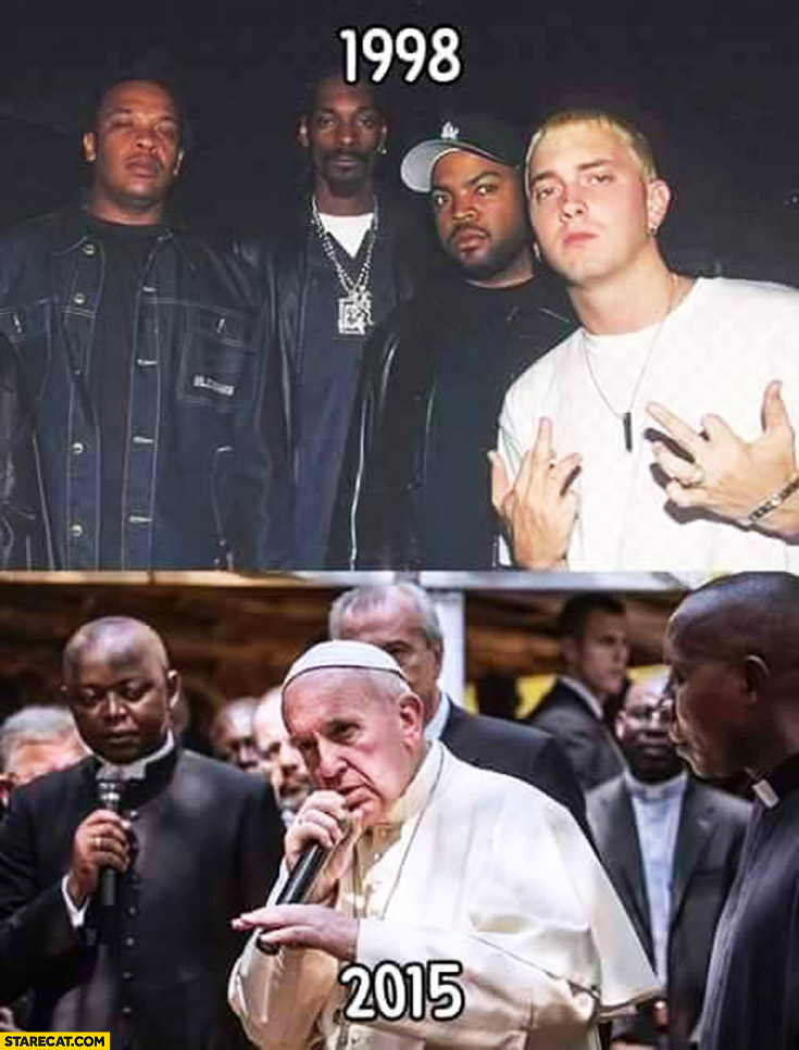 Eminem with black rappers 1998 compared to Pope Francis with black priests 2015 hip-hop