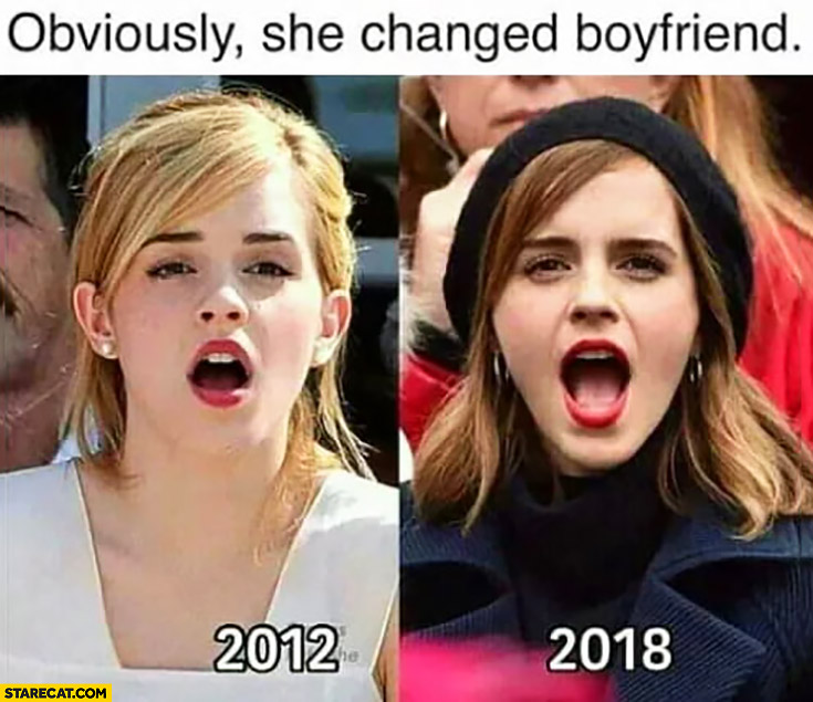 Emma Watson mouth wide open obviously she changed boyfriend 2012 vs 2018