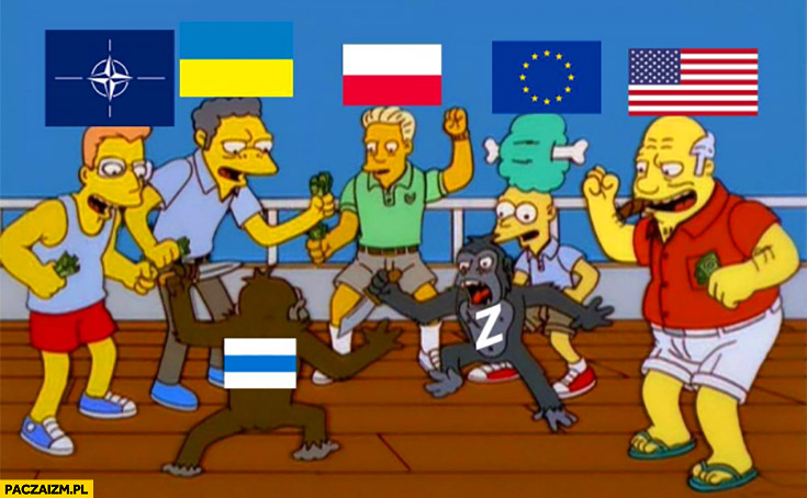 Europe USA watching russians fighting with russians the Simpsons monkeys