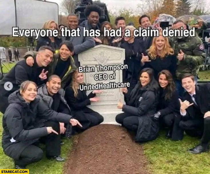 Everyone that had a claim denied celebrating at the grave of Brian Thompson CEO of the UnitedHealthcare