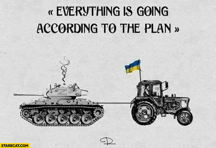 Everything is going according to the plan Russian tank towed by Ukrainian tractor