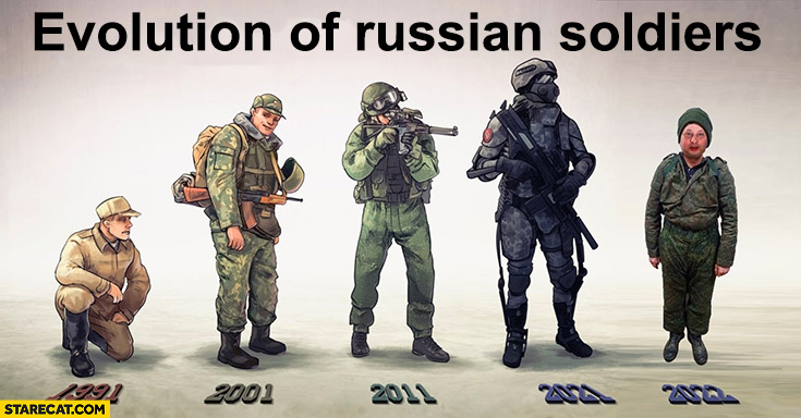 Evolution of russian soldiers 1991, 2001, 2011, 2021, 2022