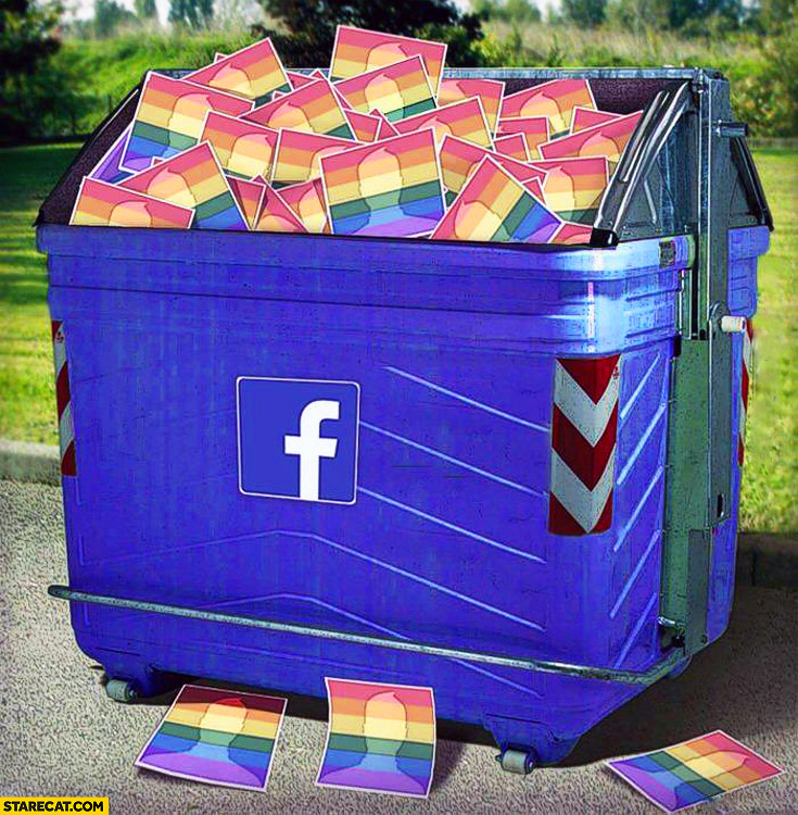 Facebook colorful rainbow profile picture in a trash