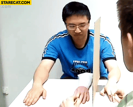 Fake hand hit with fork experiment gif animation