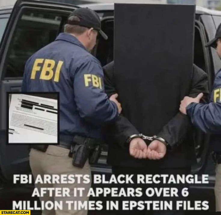 FBI arrests black rectangle after it appears over 6 million times in the Epstein files