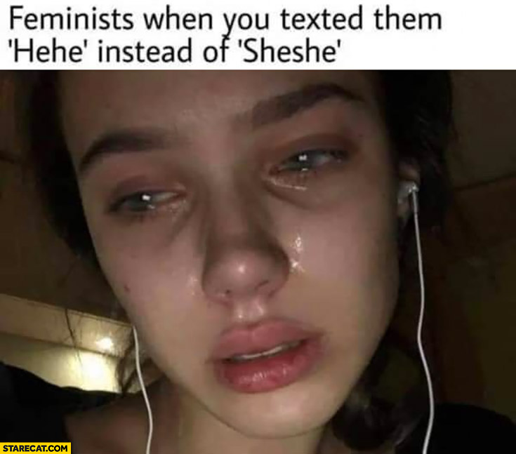 Feminist when you texted them hehe instead of sheshe sad crying