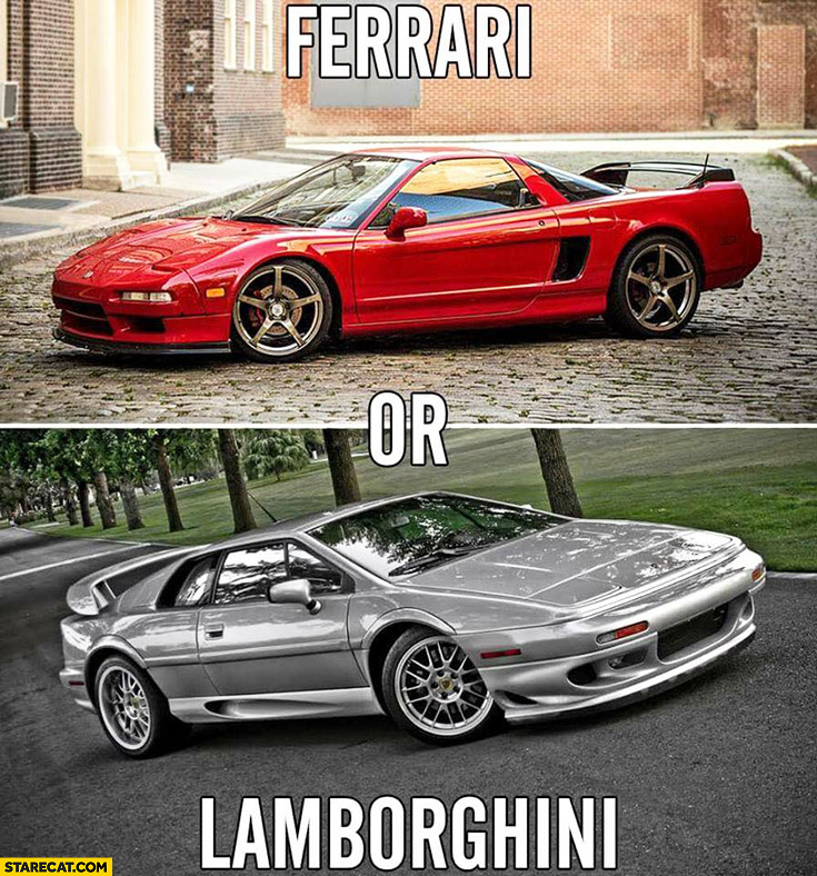Ferrari or Lamborghini trolling meme Honda NSX vs Lotus Esprit