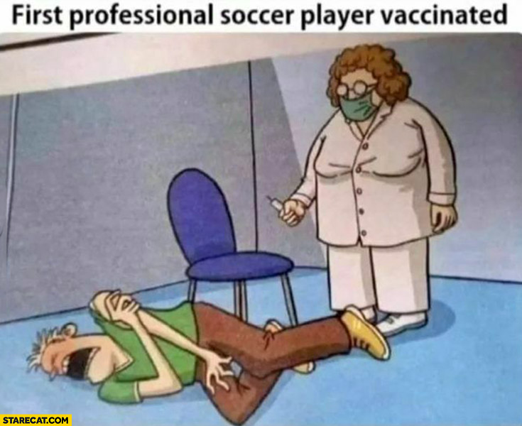 First professional soccer football player vaccinated simulating injury