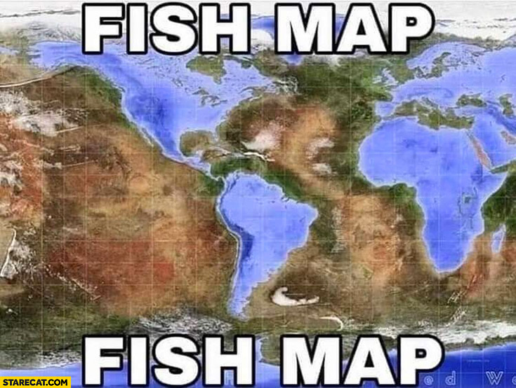 Fish world map land water reversed swapped