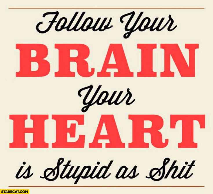Follow your brain your heart is stupid as shit