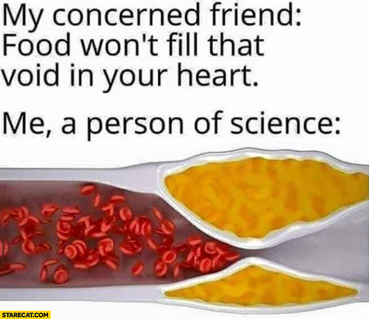 Food won’t fill that void in your heart, me a person of science: cholesterol actually can